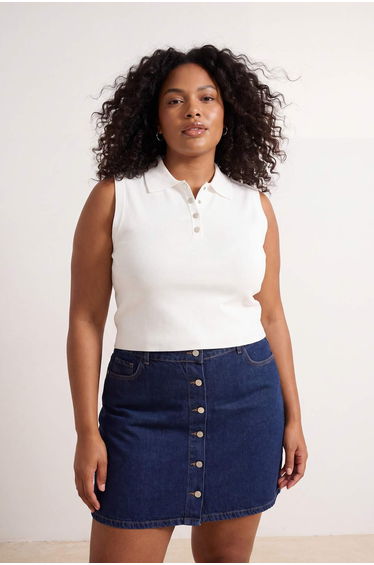 Ecru Polo Collar Thin Summer Knitwear Blouse
