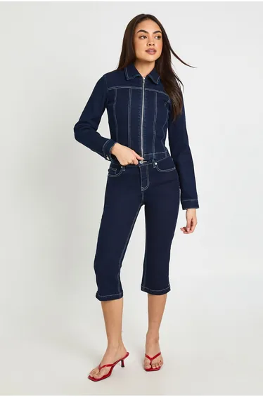 High Waist Denim Capri - indigo