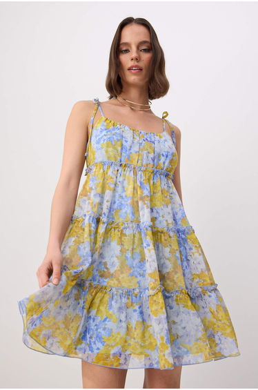 Floral Pattern Short / Mini Chiffon Woven Dress