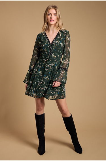 Flared Gathered Mini Dress