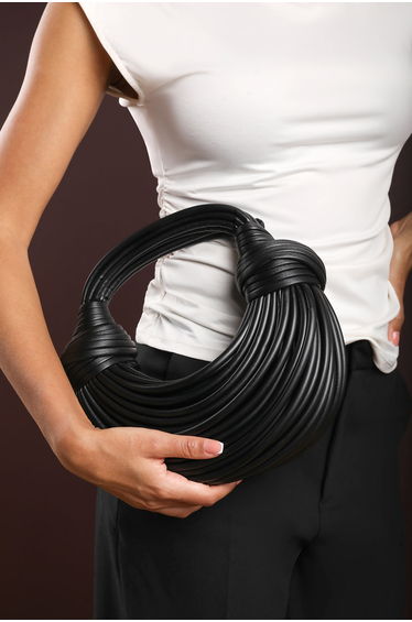 Blossom Curved Black Metallic Shoulder Bag