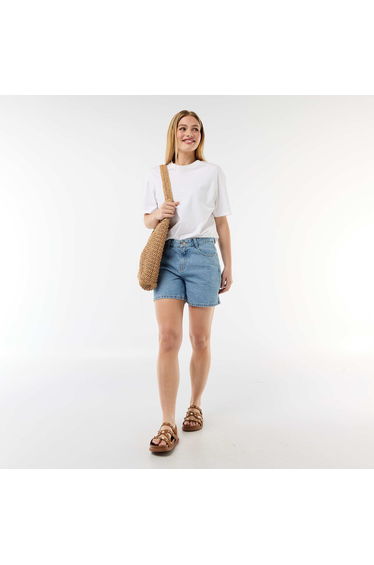 High-Waisted Denim Shorts BLUE