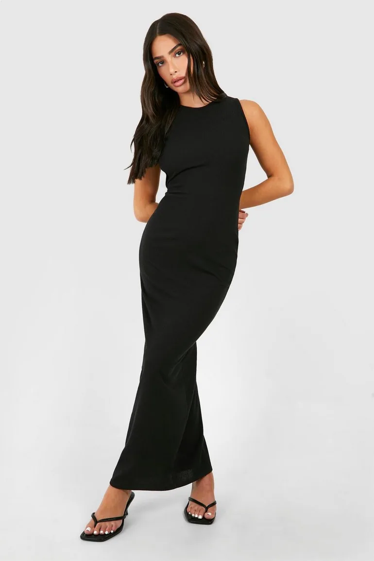 Shop Petite Open Back Textured Maxi Dress - black Online in Oman Shop Petite Open Back Textured Maxi Dress - black Online in Oman