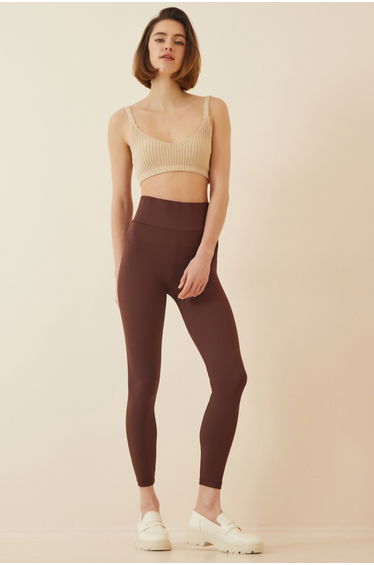 Women's Chocolate High Waist Ribbed Knitted Leggings