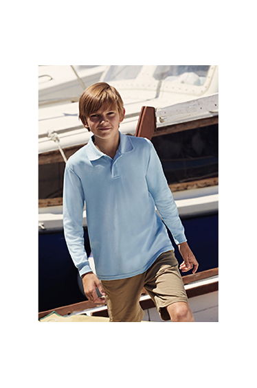 Fruit Of The Loom Childrens Long Sleeve 65/35 Pique Polo / Childrens Polo Shirts (Pack of 2) - Sky Blue