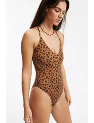 1 Piece Swimming Costume with Leopard Print Ballet