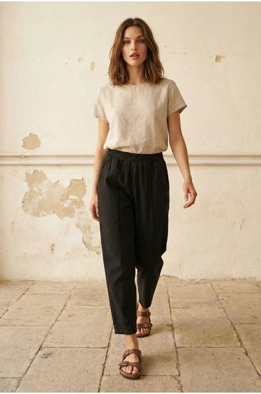 MY FASHION Elastic Waist Straight Leg Pants