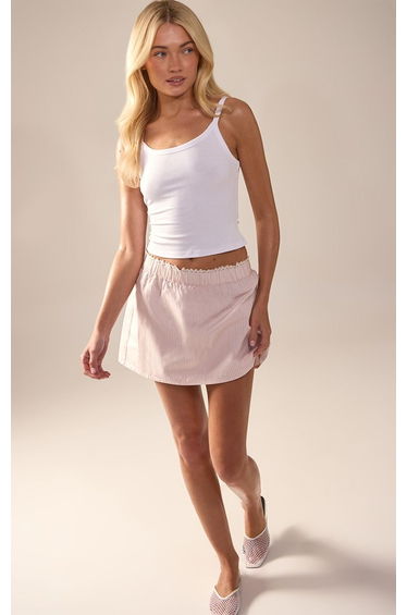 Pink Stripe Cotton Broderie Trim Skater Skirt