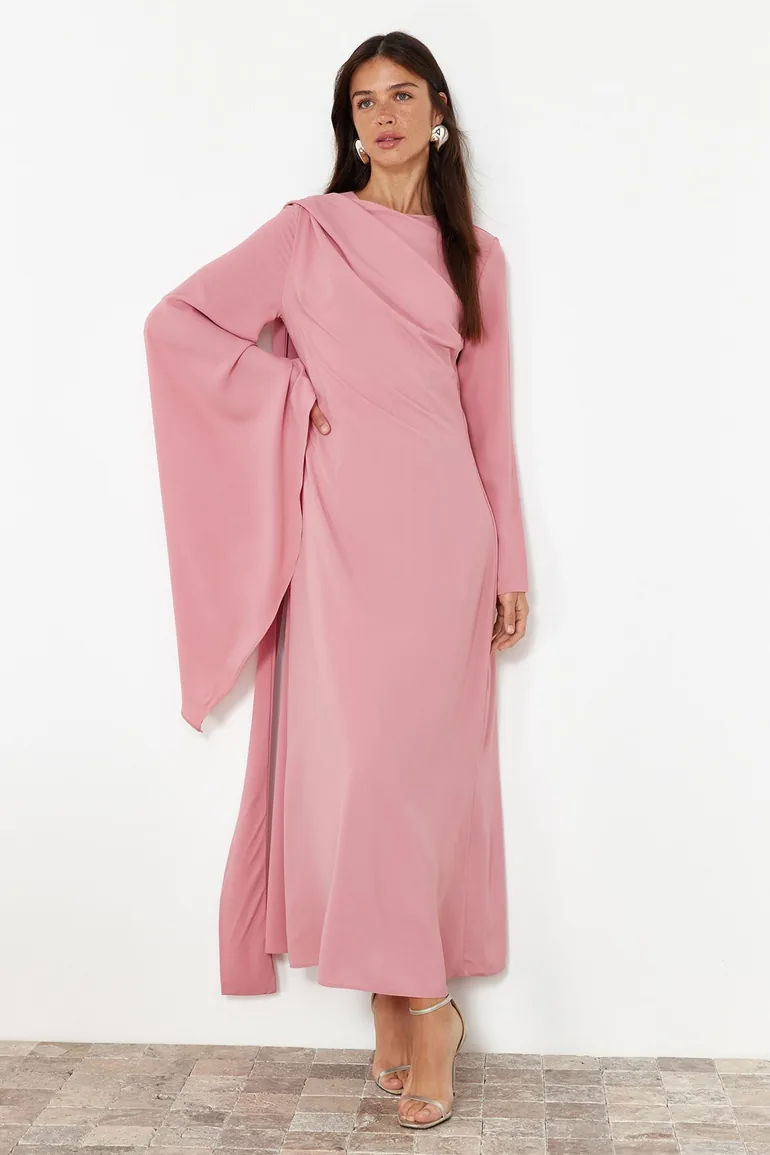 Shop Dusty Rose Shawl Detailed Evening Dress Online in Iraq