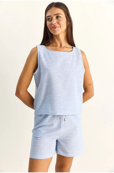 LUCCI Striped Seersucker Blouse And Shorts Set