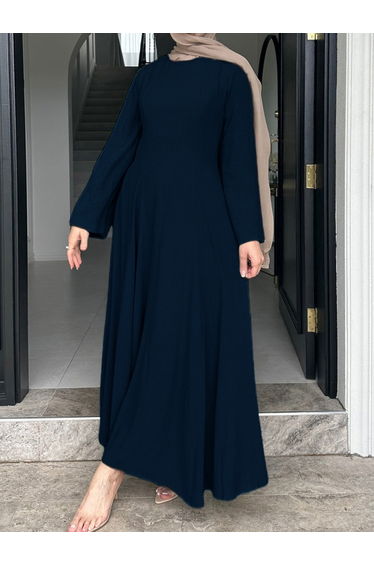 Navy Blue Long Sleeve A-Line Maxi Dress