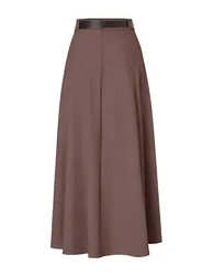 Brown Skirt Ruffled Belt Piece Maxi Long Skirt - 1