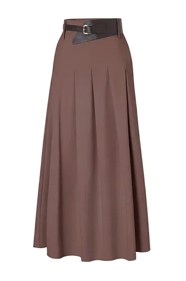 Brown Skirt Ruffled Belt Piece Maxi Long Skirt
