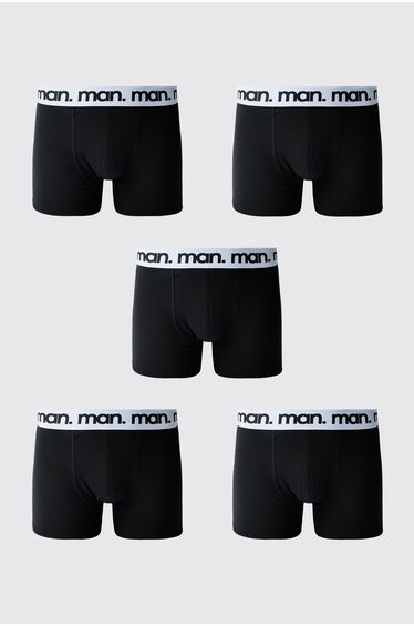 5 Pack Black With White Waistband Man. Boxers - black