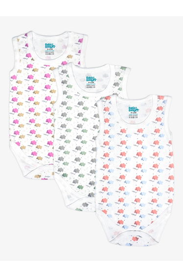 Pack of 3 - Super Combed Cotton Sleeveless Printed Bodysuit