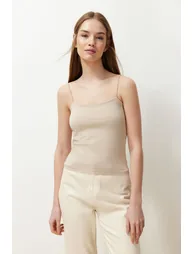 Black-White-Beige 3-Pack Strappy Fitted Square Collar Flexible Knitted Tank Top - 7