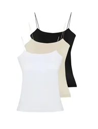 Black-White-Beige 3-Pack Strappy Fitted Square Collar Flexible Knitted Tank Top - 3
