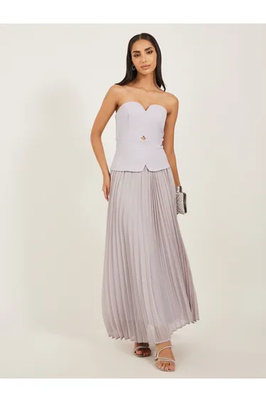 Plain Pleated Strapless A-Line Maxi Dress