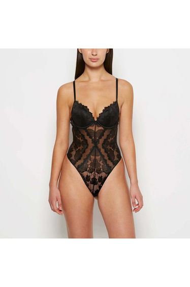Longlines Bodysuit in Tuxedo Black