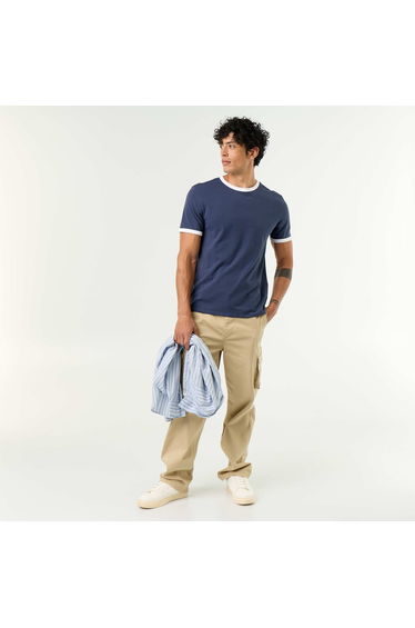 Short-Sleeved T-shirt with Contrasting Trim BLUE