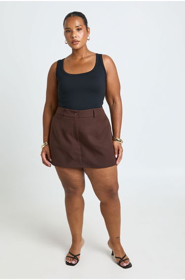 Plus Tailored Pocket Detail Skort - chocolate