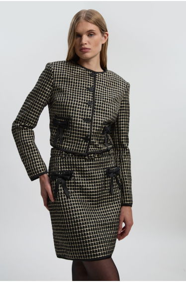 Tall Tailored Tweed Bow Detail Collarless Jacket