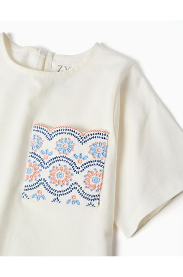 SS TSHIRT EMBROIDERY For GIRL LIGHT BEIGE