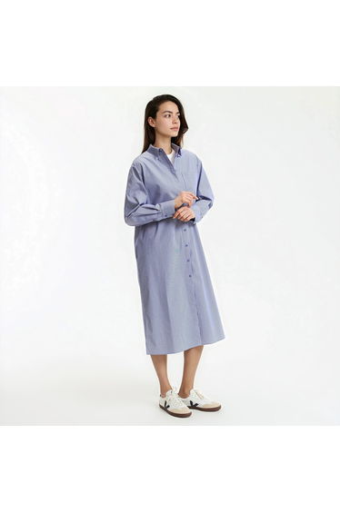 Striped Midaxi Shirt Dress with Long Sleeves