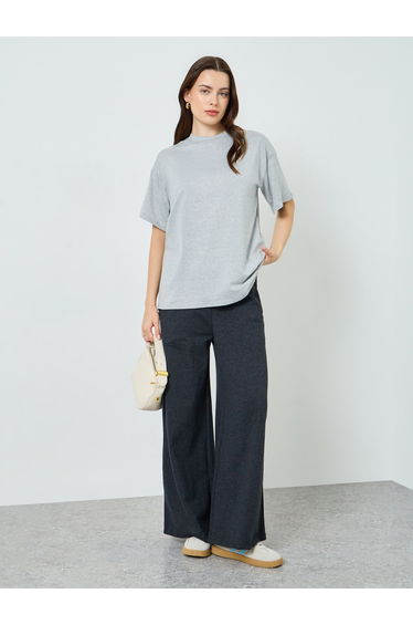 Women Grey Solid Oversized T-Shirt