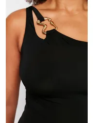 Black One Shoulder Swimsuit - 5