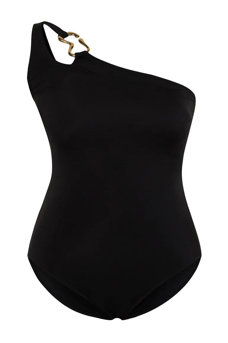 Black One Shoulder Swimsuit - 7