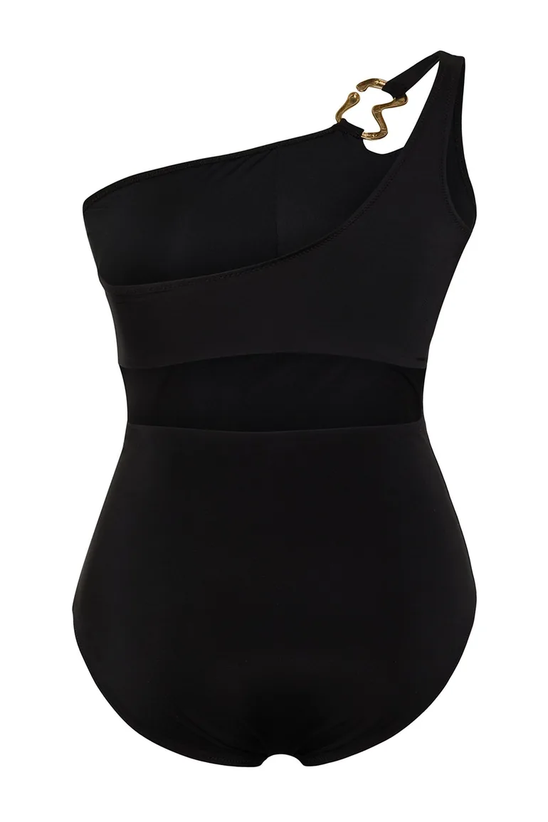 Black One Shoulder Swimsuit - 8
