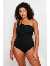 Black One Shoulder Swimsuit - 1