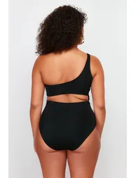 Black One Shoulder Swimsuit - 6