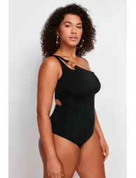 Black One Shoulder Swimsuit - 2