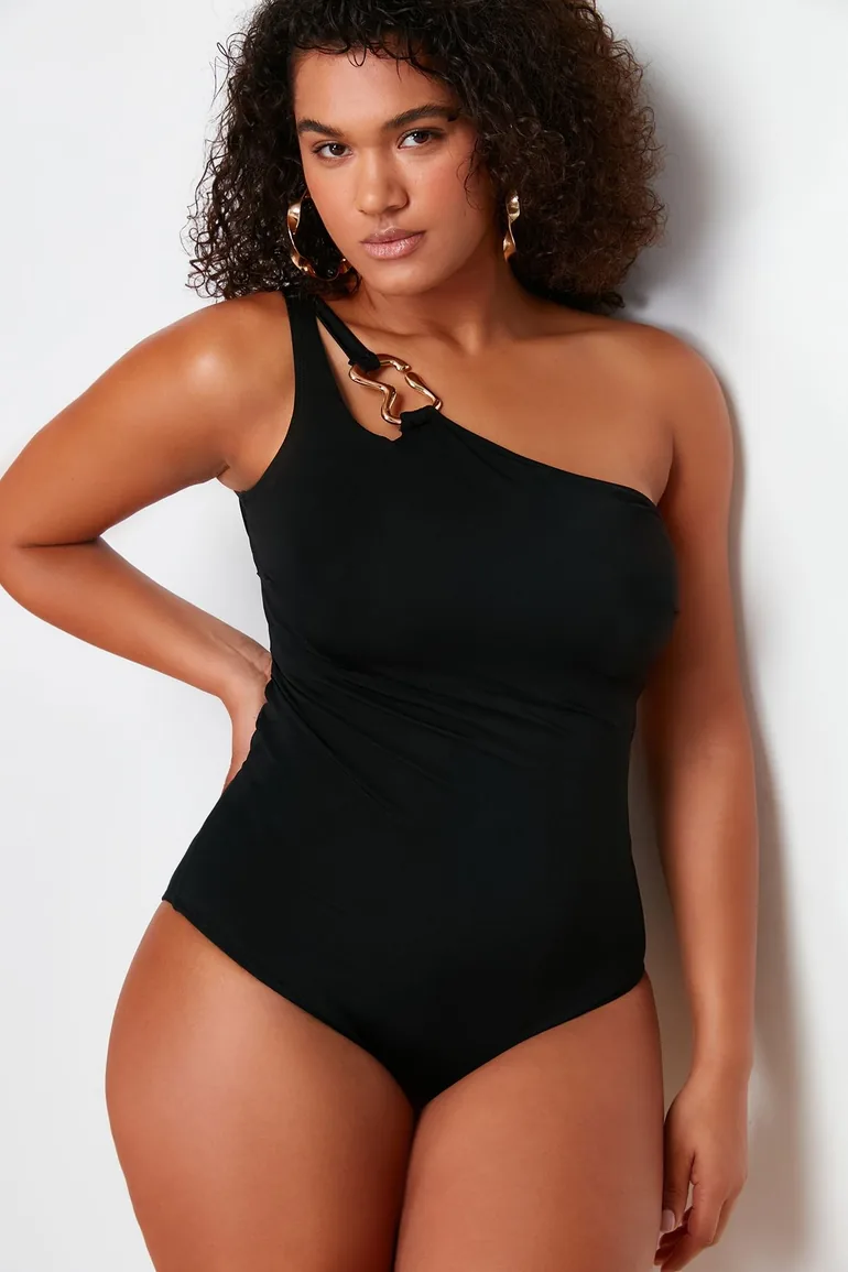 Black One Shoulder Swimsuit - 3