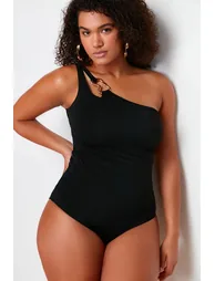 Black One Shoulder Swimsuit - 3