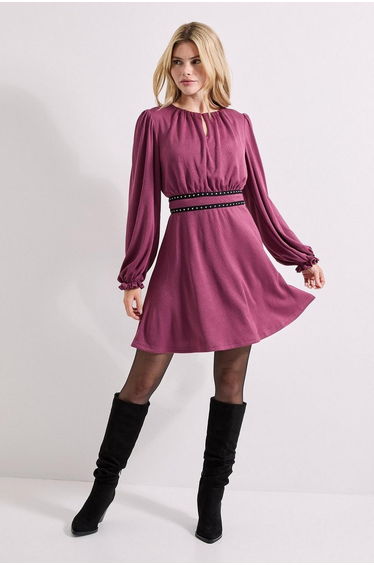 Stud Detail Waist Jersey Mini Dress