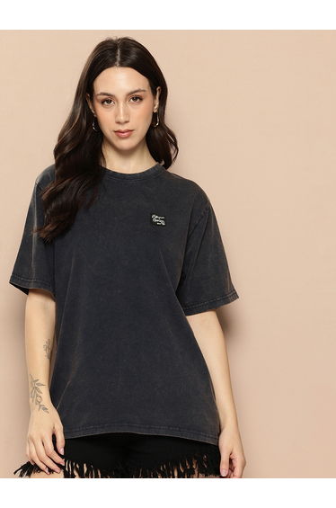 Women Oversized Washed Printed T-Shirt
