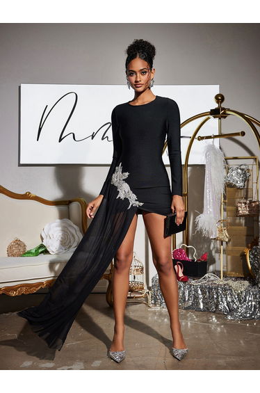 Duald Long Sleeve Crystal Bandage Dress