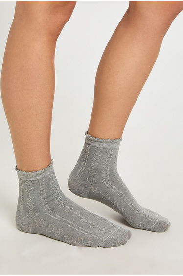 Scallop Edge Openwork Knitted Socks - grey