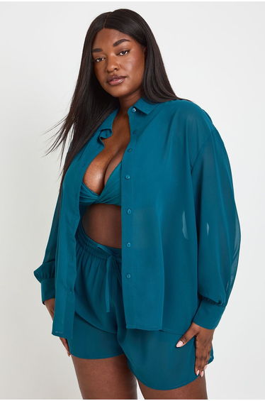 Plus Chiffon Beach Short - teal