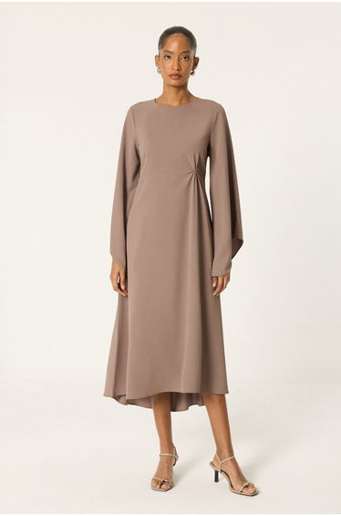 RUFFLED SATIN DRESS