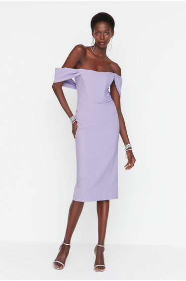 Purple Off-Shoulder Bodycon Midaxi Party Dress