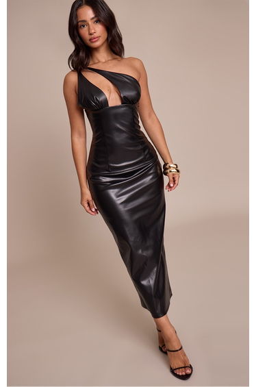 Petite Black Strappy Faux Leather Maxi Dress