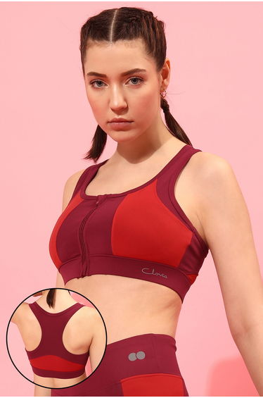 Medium Impact Padded Color Block Racerback Sports Bra