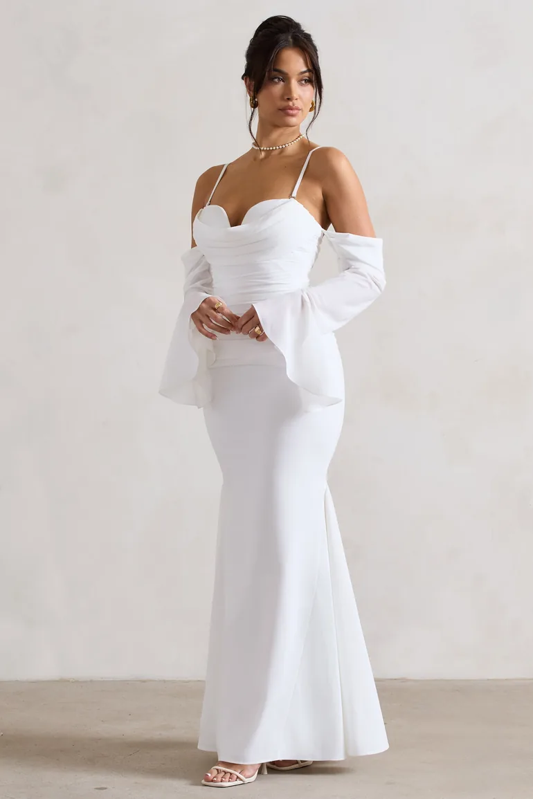 cream fishtail dress Women's PLT Label Buttercream Satin Cowl Draped Fishtail Maxi Dress, butter cream
