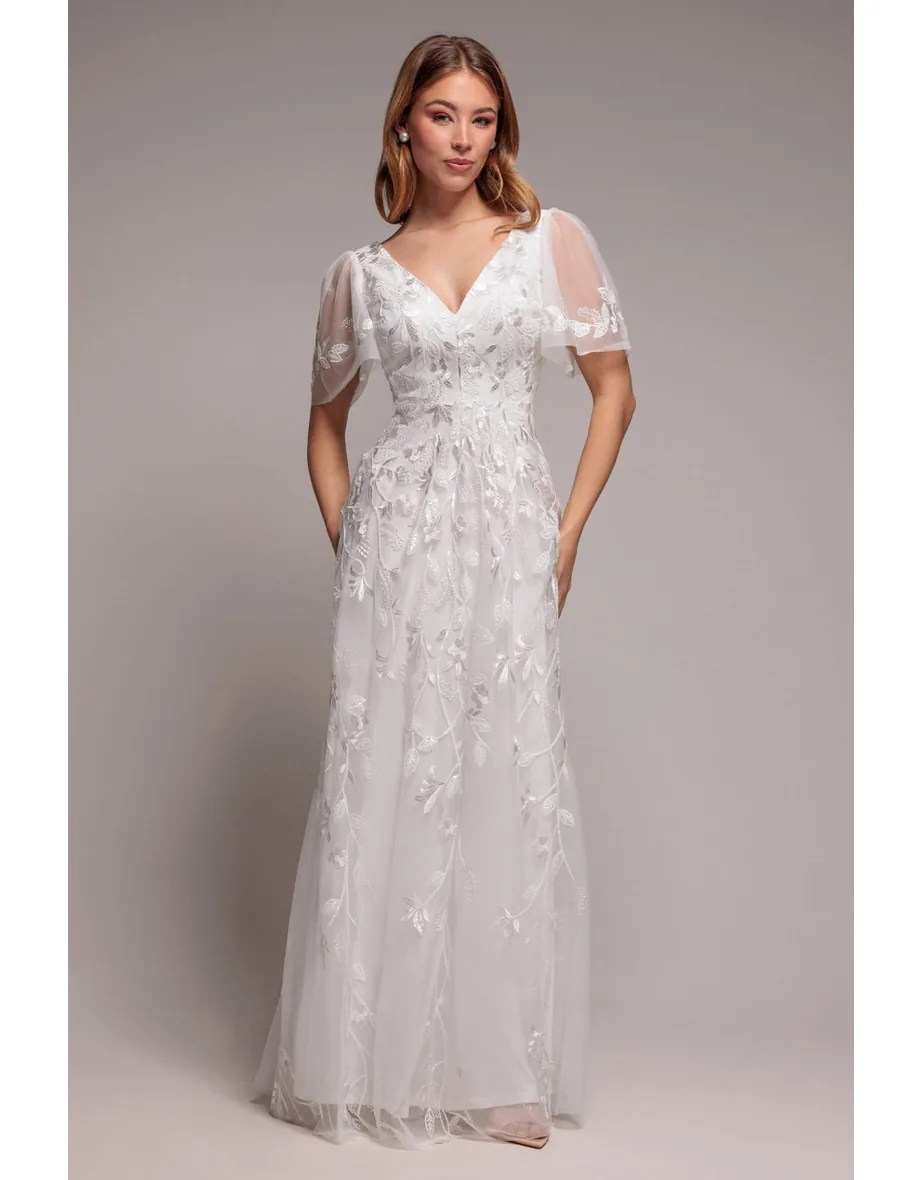 goddiva flared sleeve embroidered maxi dress City Goddess Flared Sleeve Embroidered Maxi Dress – Tradegala