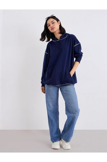 Oversized Printed Hoodie with Contrast Stitch
