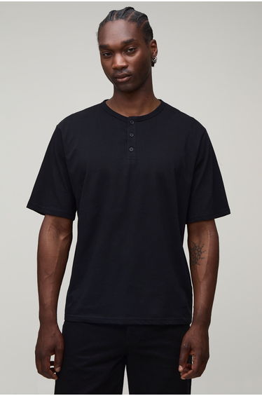 Tall Basic Relaxed Fit Henley T-Shirt - black